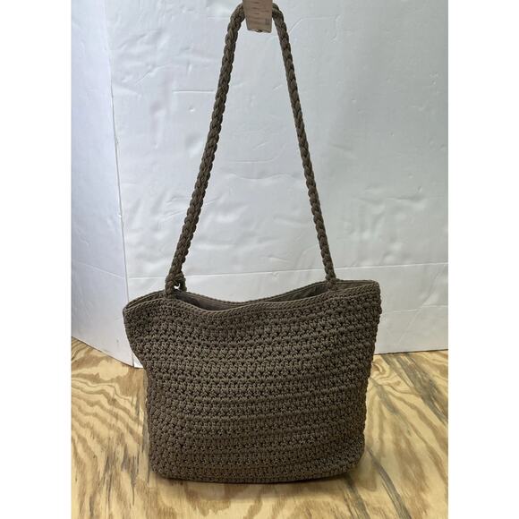 The Sak Original Brown Taupe Crochet Double Strap Shoulder Bag Boho Minimalist - Picture 2 of 16